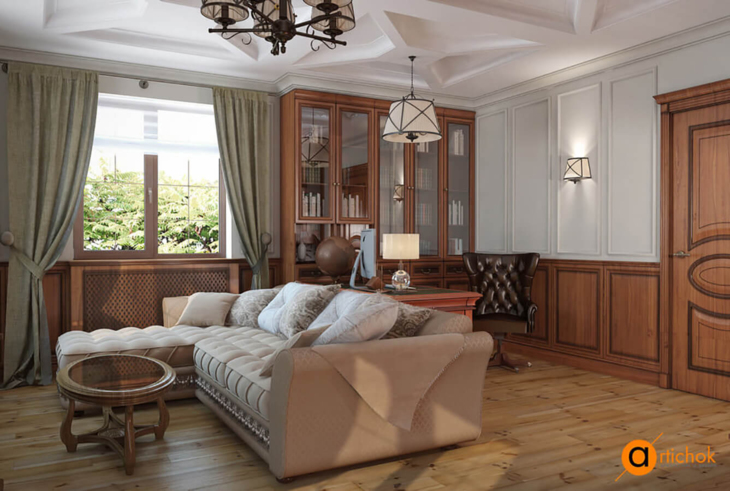 Кабінет з каміном в заміському будинку🏡