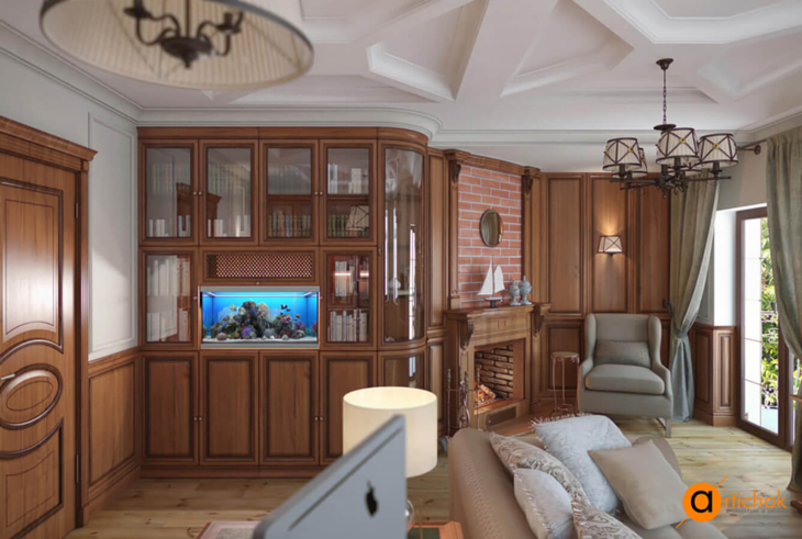 Кабінет з каміном в заміському будинку🏡