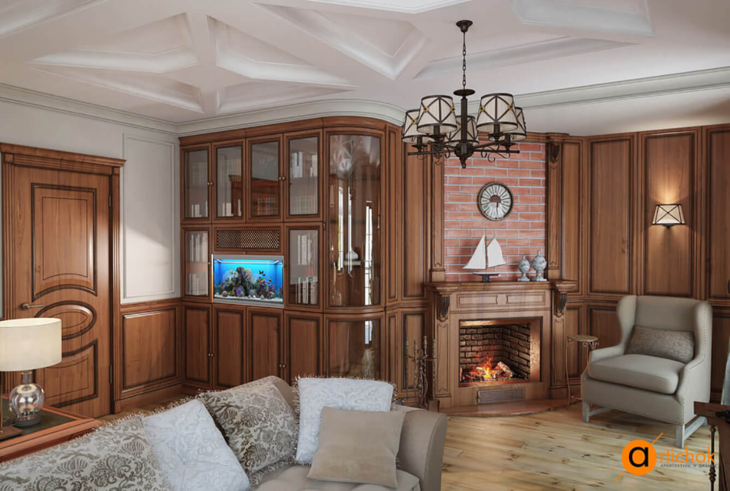 Кабінет з каміном в заміському будинку🏡