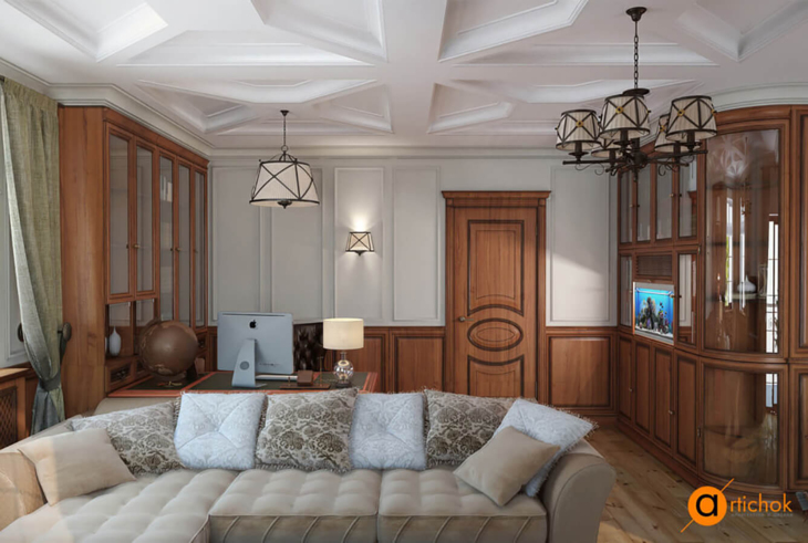 Кабінет з каміном в заміському будинку🏡