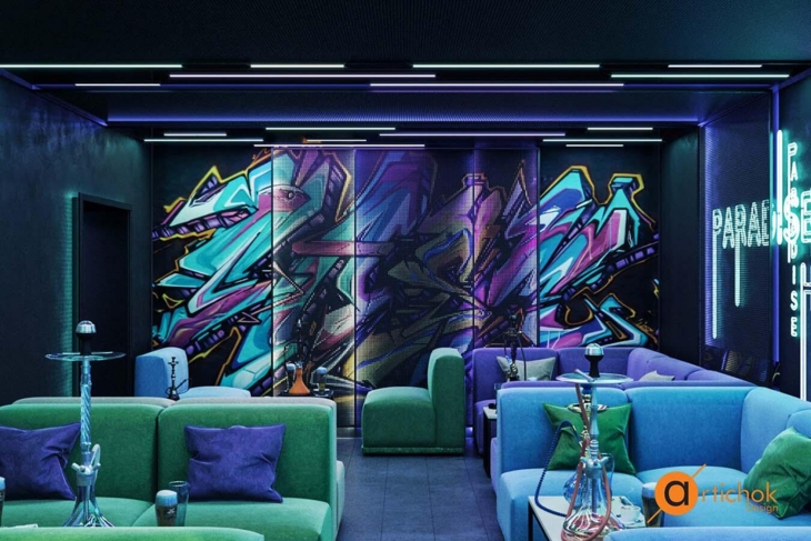 Кальянна Paradise Hookah - стильні дизайнерські рішення, графіті