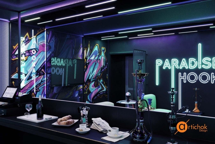 Кальянна Paradise Hookah - стильні дизайнерські рішення, графіті